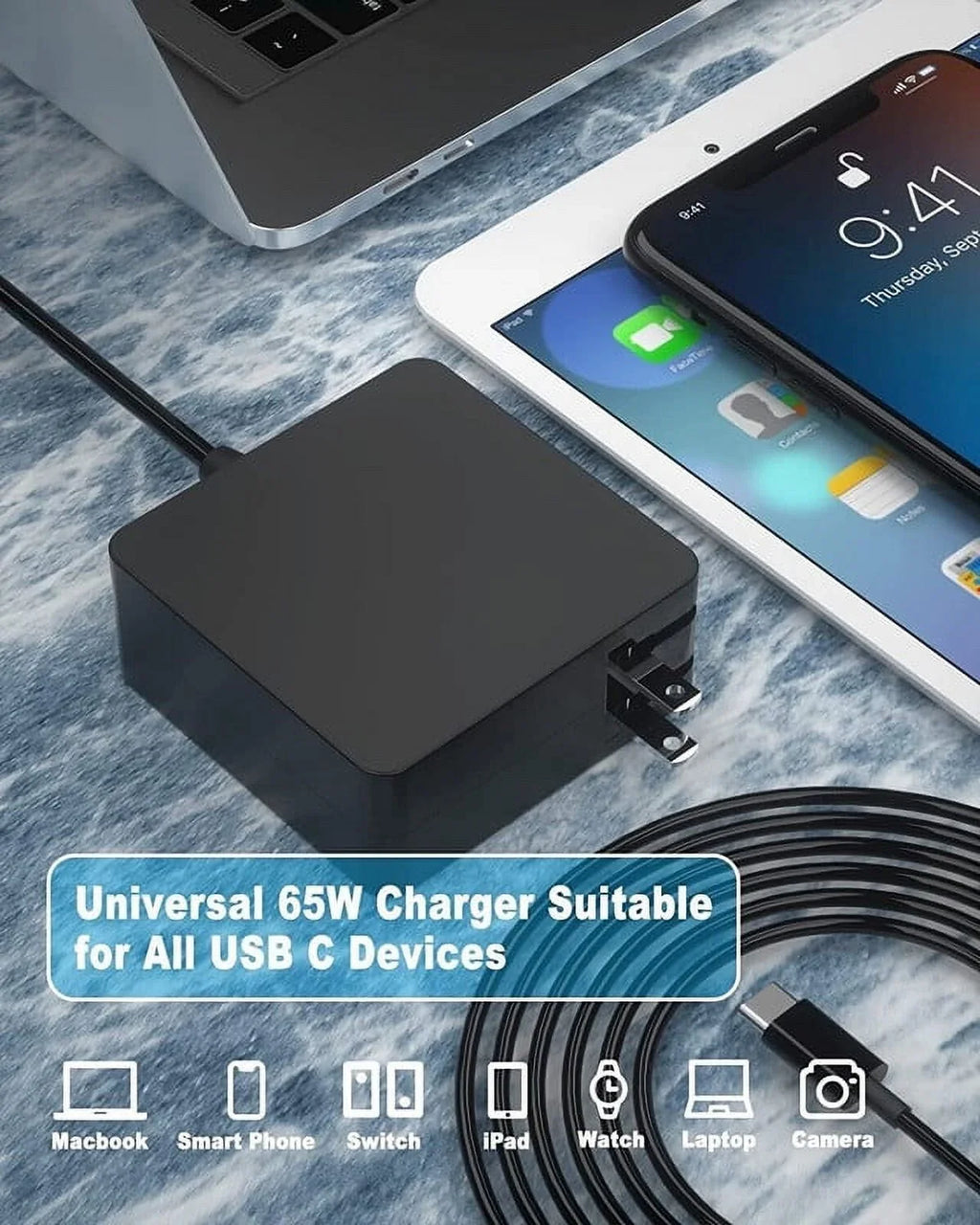 Nuxkst 65W Max Type-C Adapter for XPS 13 7390 2-in-1 Power Supply
