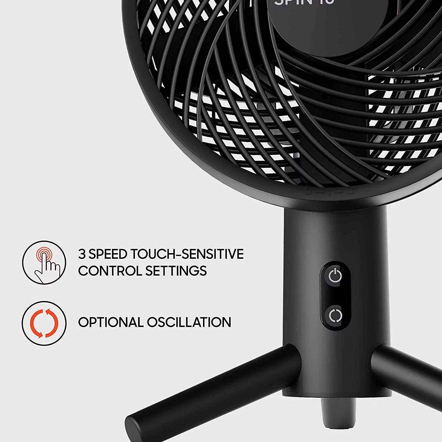 Sharper Image SPIN 10 Oscillating Desktop Fan, 15.5", Black