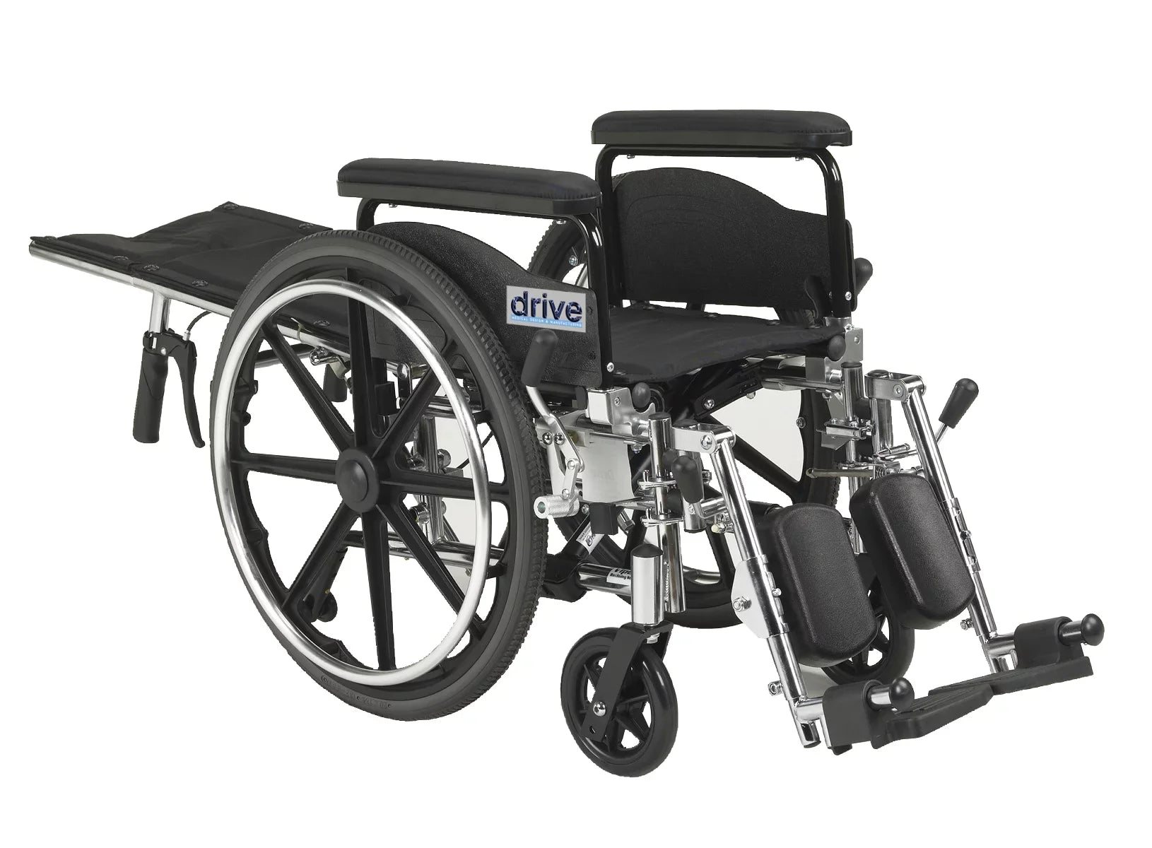 Drive Medical Viper Plus GT Full Reclining Wheelchair, Detachable Full Arms, 16" Seat