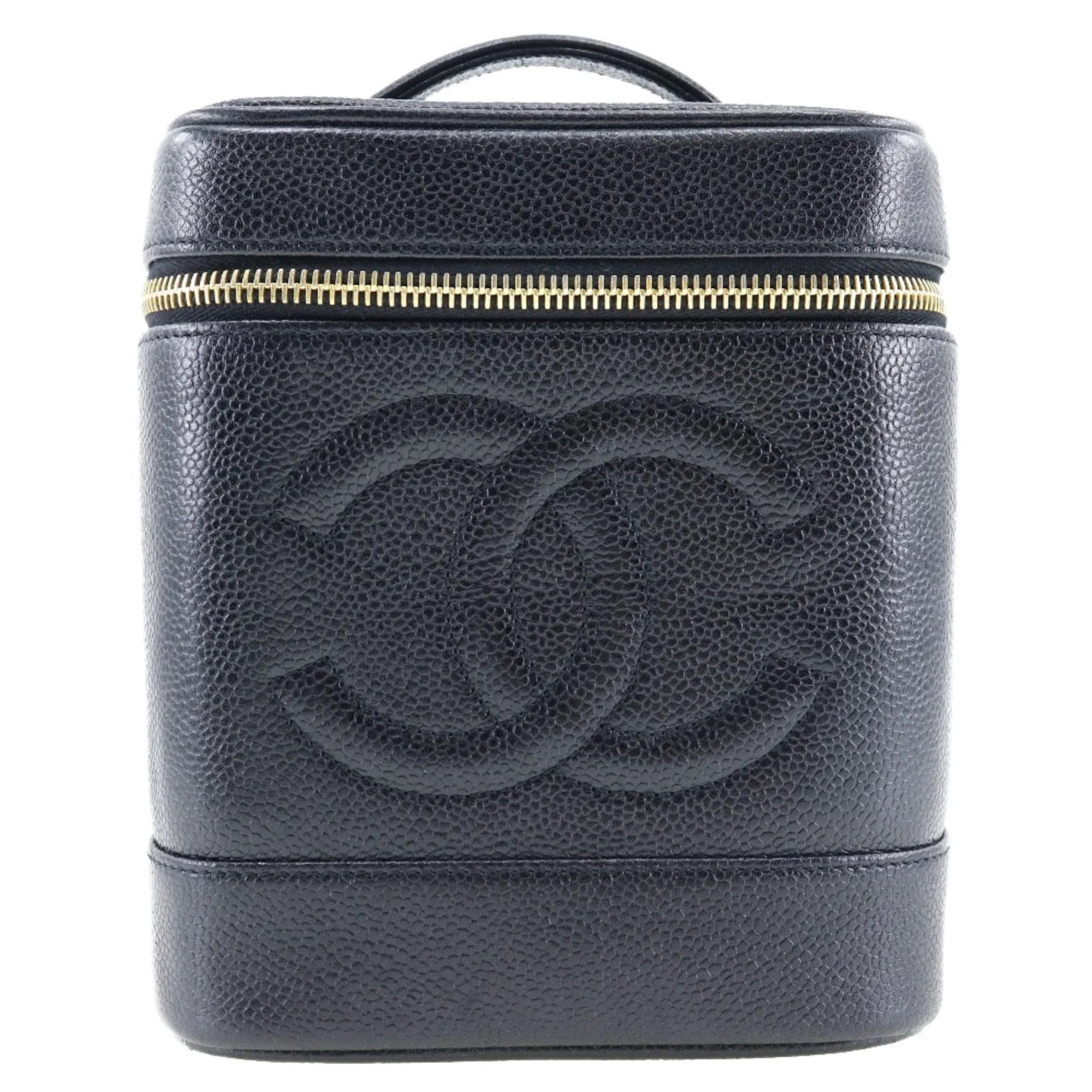 Pre-Owned CHANEL Vanity Handbag Coco Mark Matte Caviar Skin Made in France Black Zipper Ladies (Good)