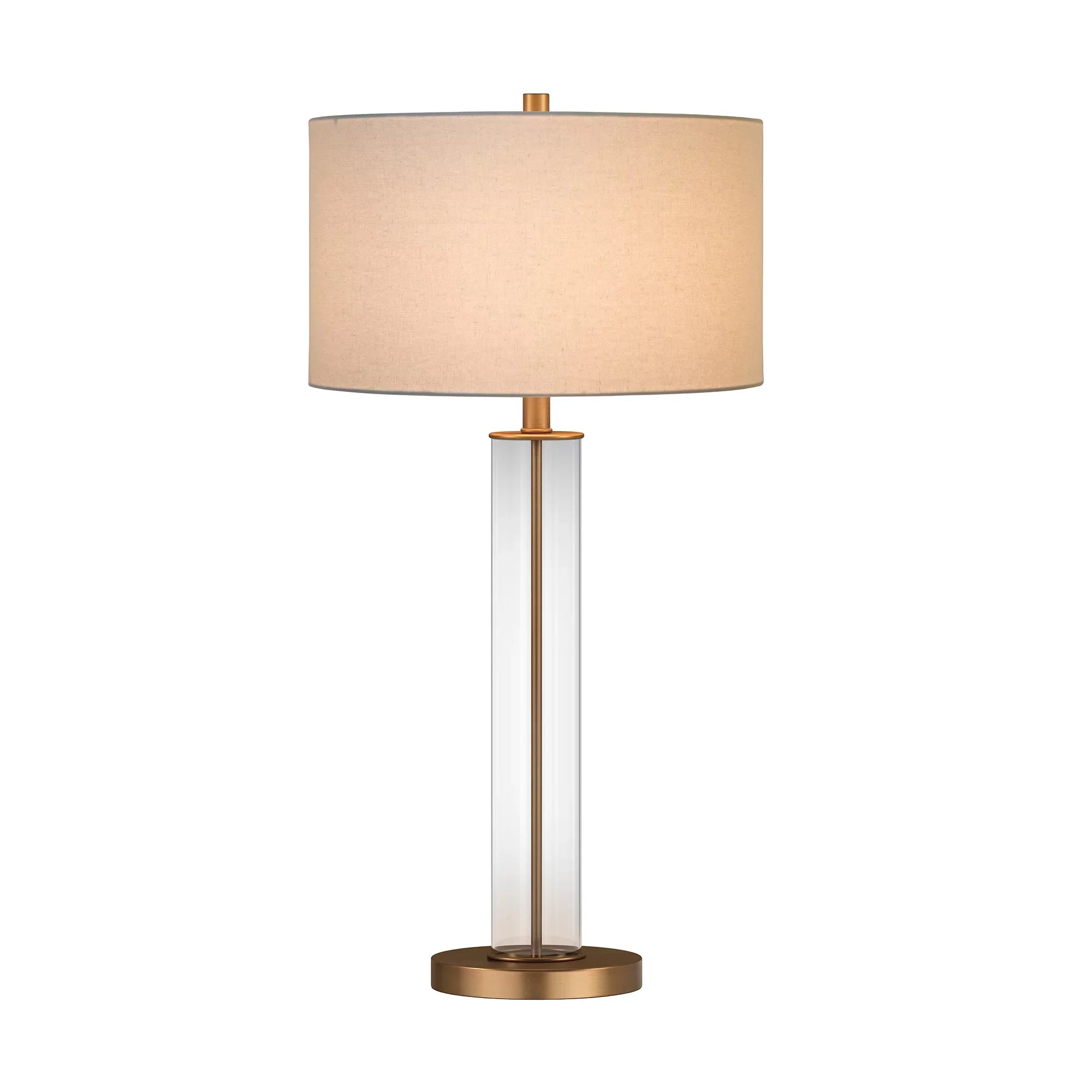 Evelyn&Zoe 29" Traditional Clear Glass Table Lamp with White Drum Linen Shade