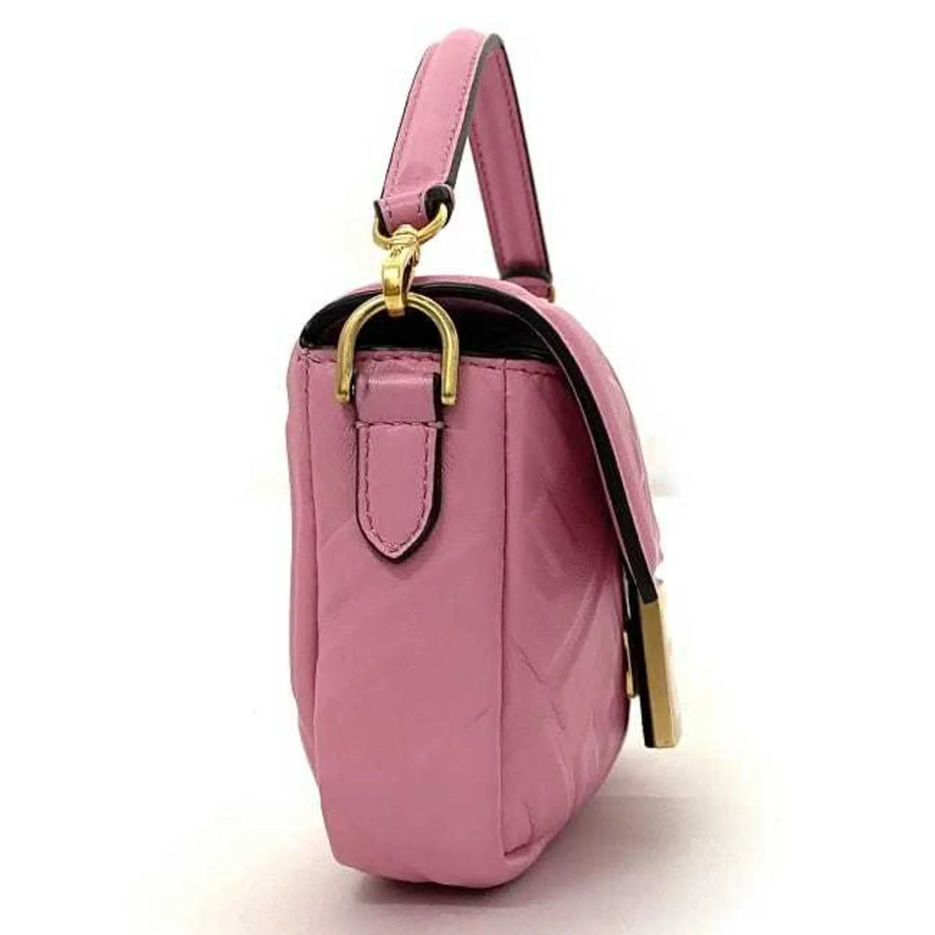 Pre-Owned Fendi Baguette Small Pink Gold 8BS017 Leather GP FENDI Shoulder Bag FF Embossed Ladies Chain (Like New)