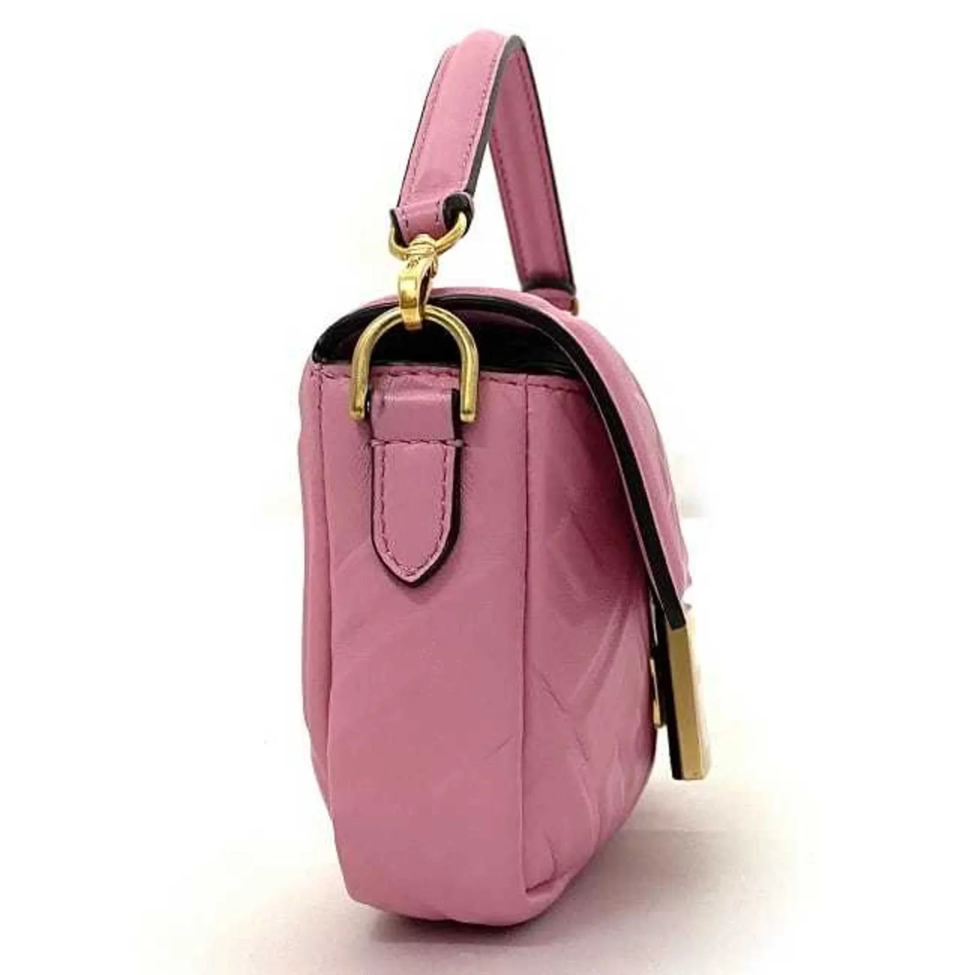 Pre-Owned Fendi Baguette Small Pink Gold 8BS017 Leather GP FENDI Shoulder Bag FF Embossed Ladies Chain (Like New)