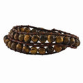 Stainless Steel 6mm Brown Beads and Leather Cord Multi Wrap Bracelet Jewelry Gifts for Women