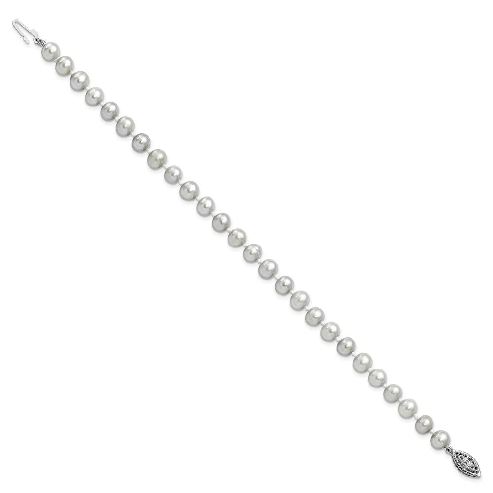 Auriga 925 Sterling Silver Rhodium 6-7mm Grey Fwc Pearl Bracelet 7.25inch for Women