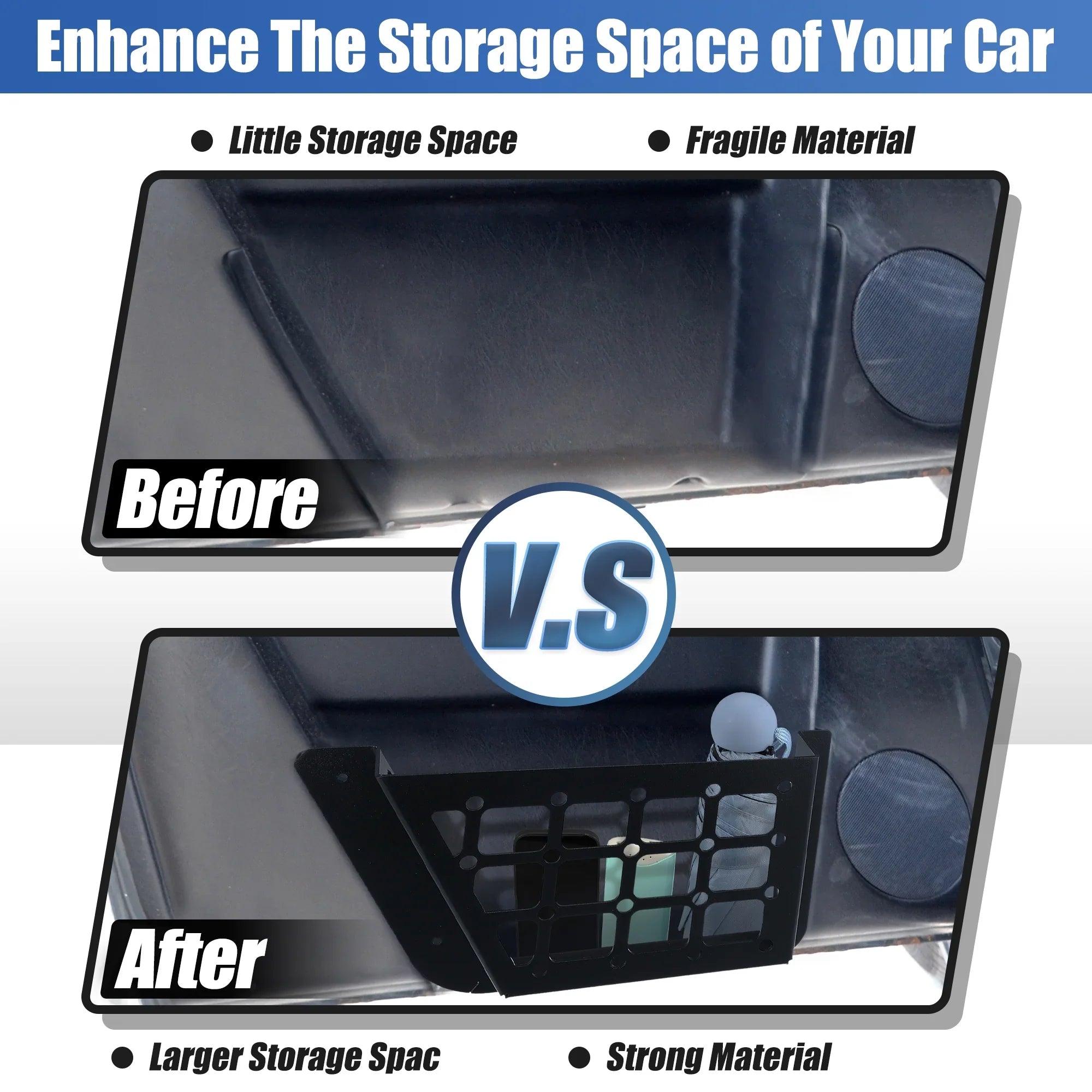 1Pair Rear Door Net Pocket Storage Box Organizer Tray for Ford Bronco 2021 Metal Black