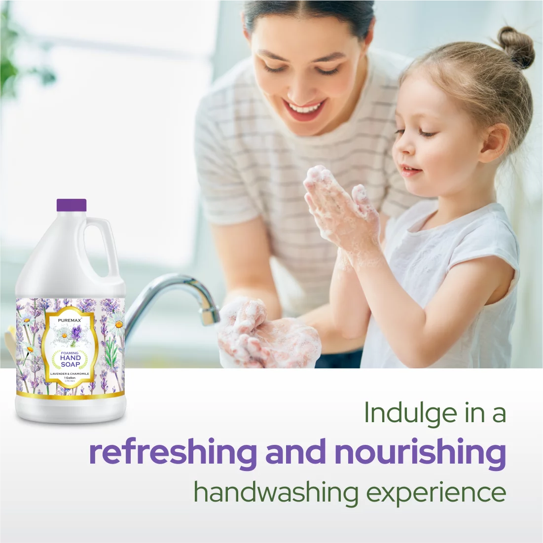 Puremax Foaming Hand Soap Lavender Refills with Essential Oils | Gentle, Moisturizing 128 fl oz