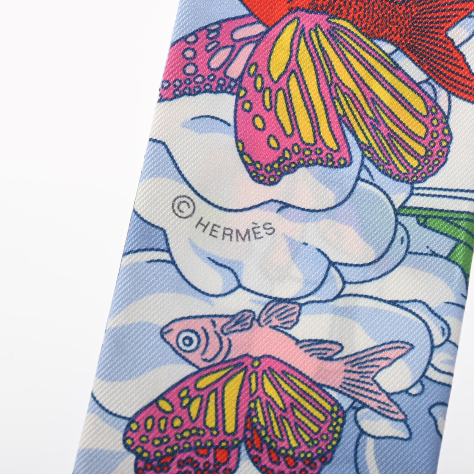Pre-Owned HERMES Twilly SUR MON NUAGE Pink/Multicolor 063900S Women's 100% Silk Scarf Muffler (Good)
