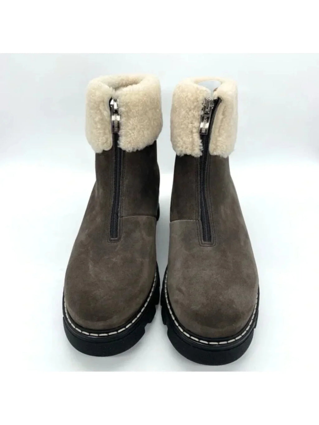 LA CANADIENNE Womens Gray Waterproof Cushioned Abba Round Toe Block Heel Zip-Up Leather Booties 6.5 M