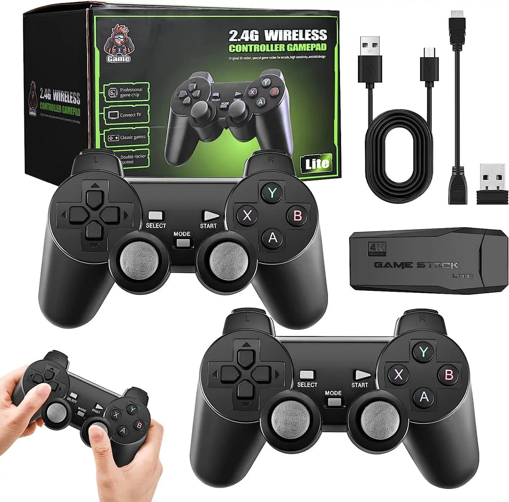 Retro Game Console, Nostalgia Stick Game,Wireless Retro Play Game Stick,Plug and Play Video Game Stick Built in 20000+ Games,4K HD Output,9 Classic Emulators,with Dual 2.4G Wireless Controllers(64G)