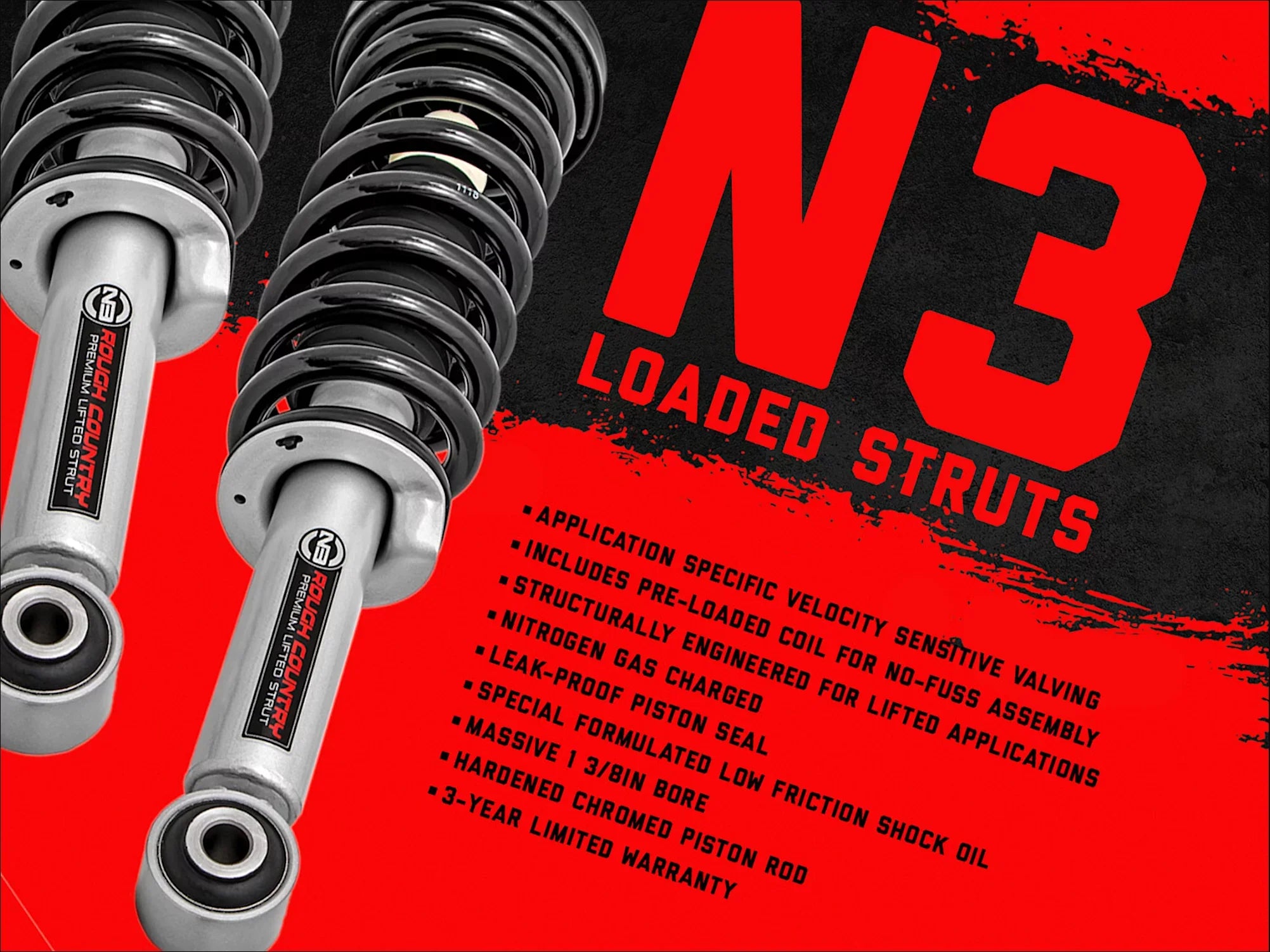 Rough Country 3.5" Lift Kit (fits) 2014-2018 Chevy Silverado GMC Sierra 1500 4WD | N3 Loaded Struts/Shocks | 19432