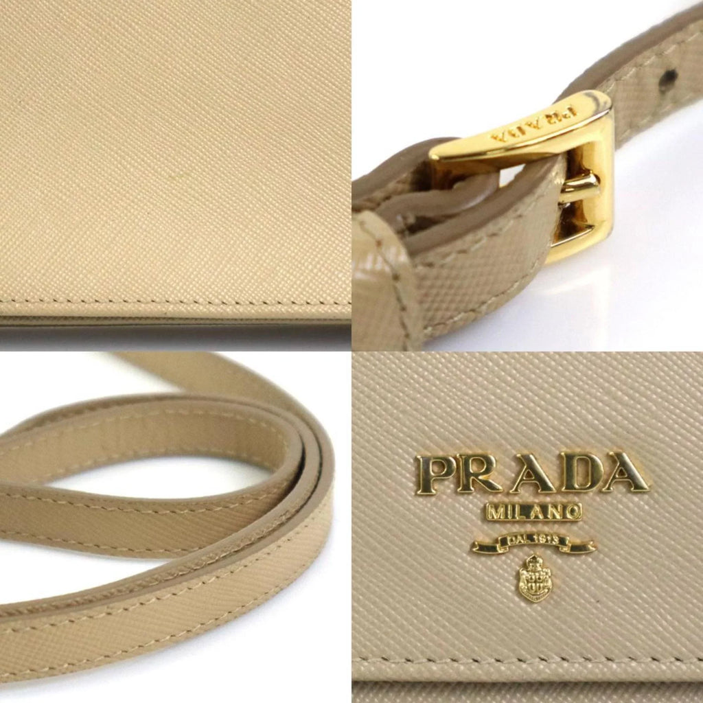 Pre-Owned Prada shoulder wallet leather beige ladies (Good)