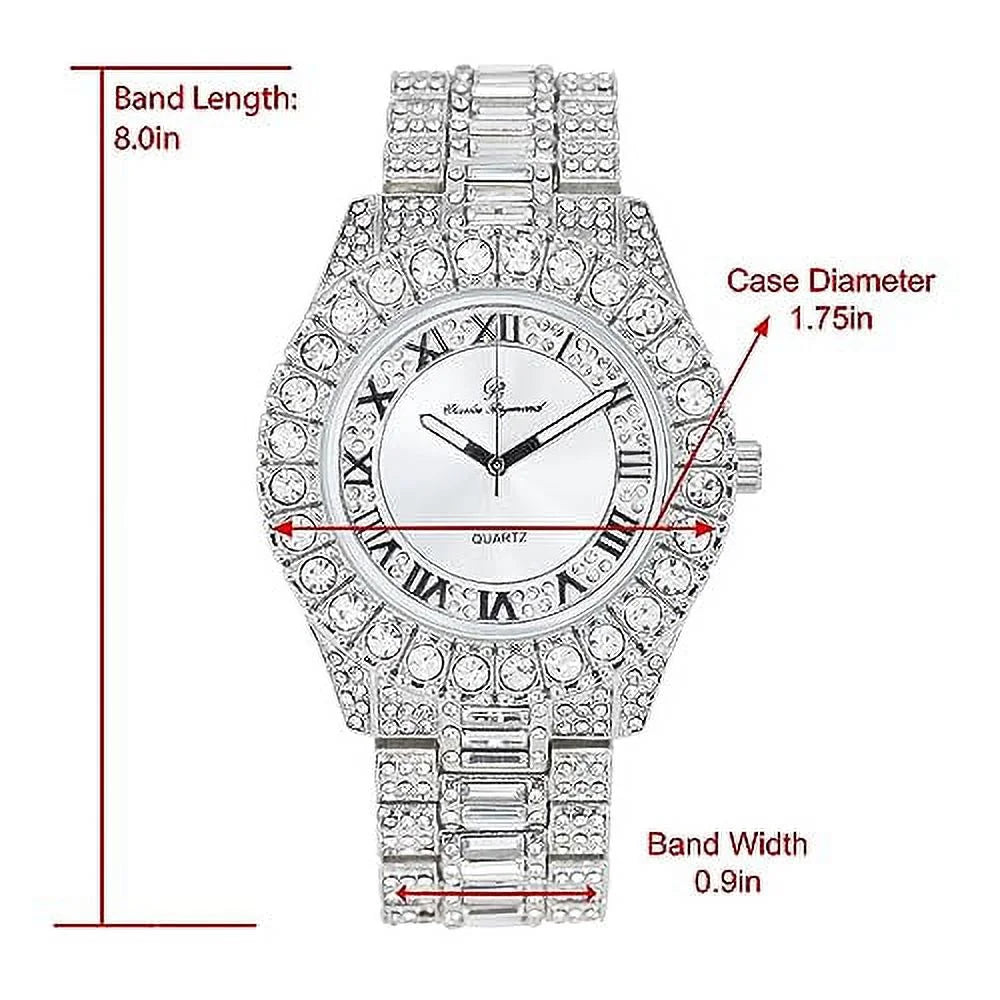 Charles Raymond Big Rocks Fully Iced Out Diamond Mens Watch w/Easy Read Date &Day and Colorful Dials- Designer Hip Hop Blinged Out Timepiece - ST10535 (ST10537-RN Silver)