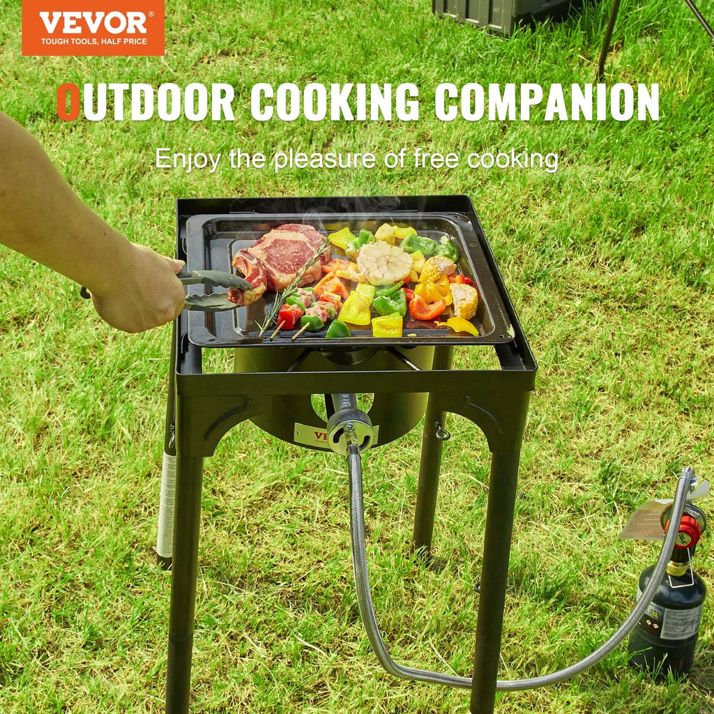 SKYSHALO Single Burner Outdoor Camping Stove Cooking Stove Portable BBQ Gas Cooker Heavy Duty Gas Cooker w/Detachable Legs Stand & Adjustable PSI Regulator, Propane Burners 30000BTU