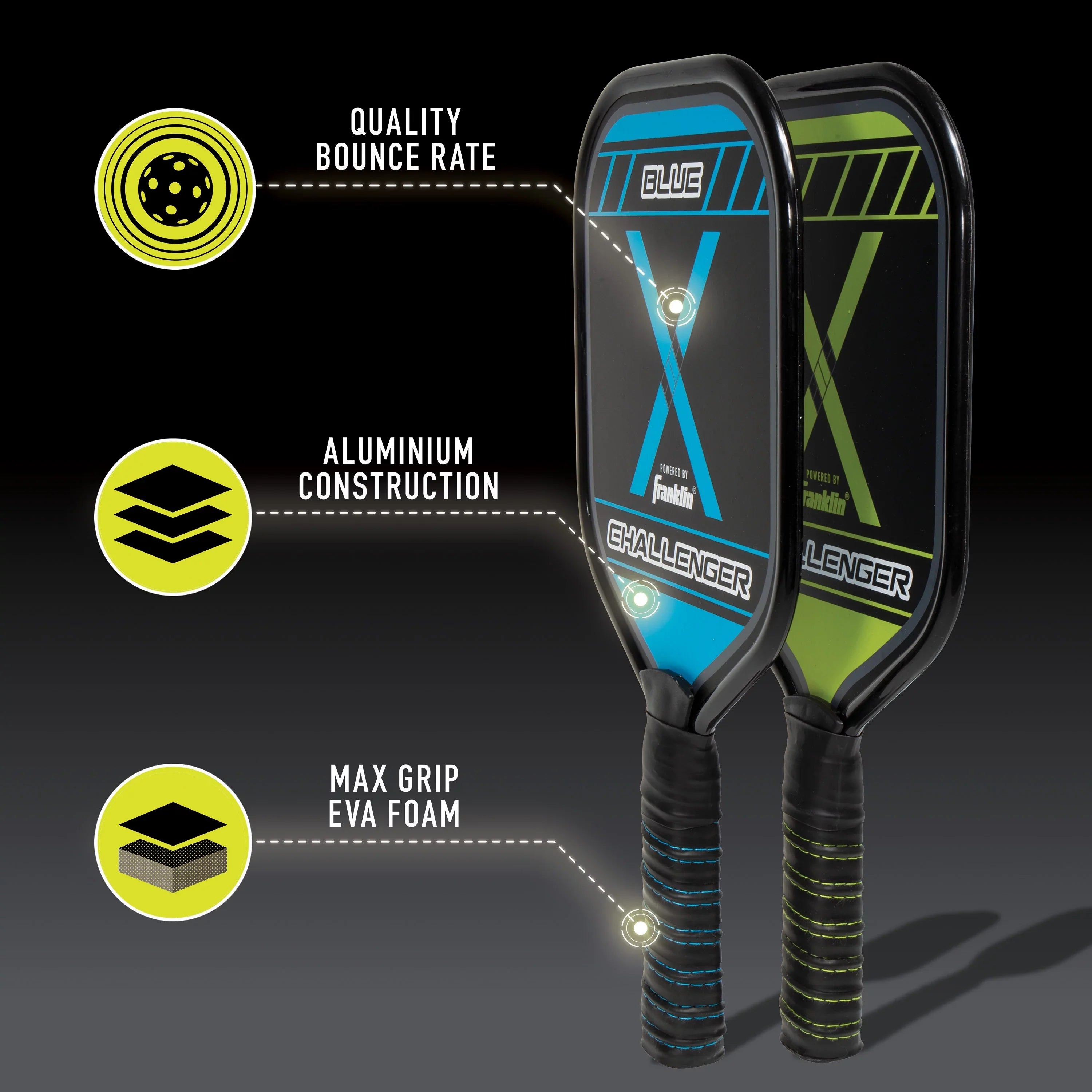 Franklin Sports Pickle Ball Paddle and Pickle Ball Starter Set - Includes 2 Aluminum Pickle Ball Paddles and 2 Franklin X-40 Pickle Balls - USAPA App roved
