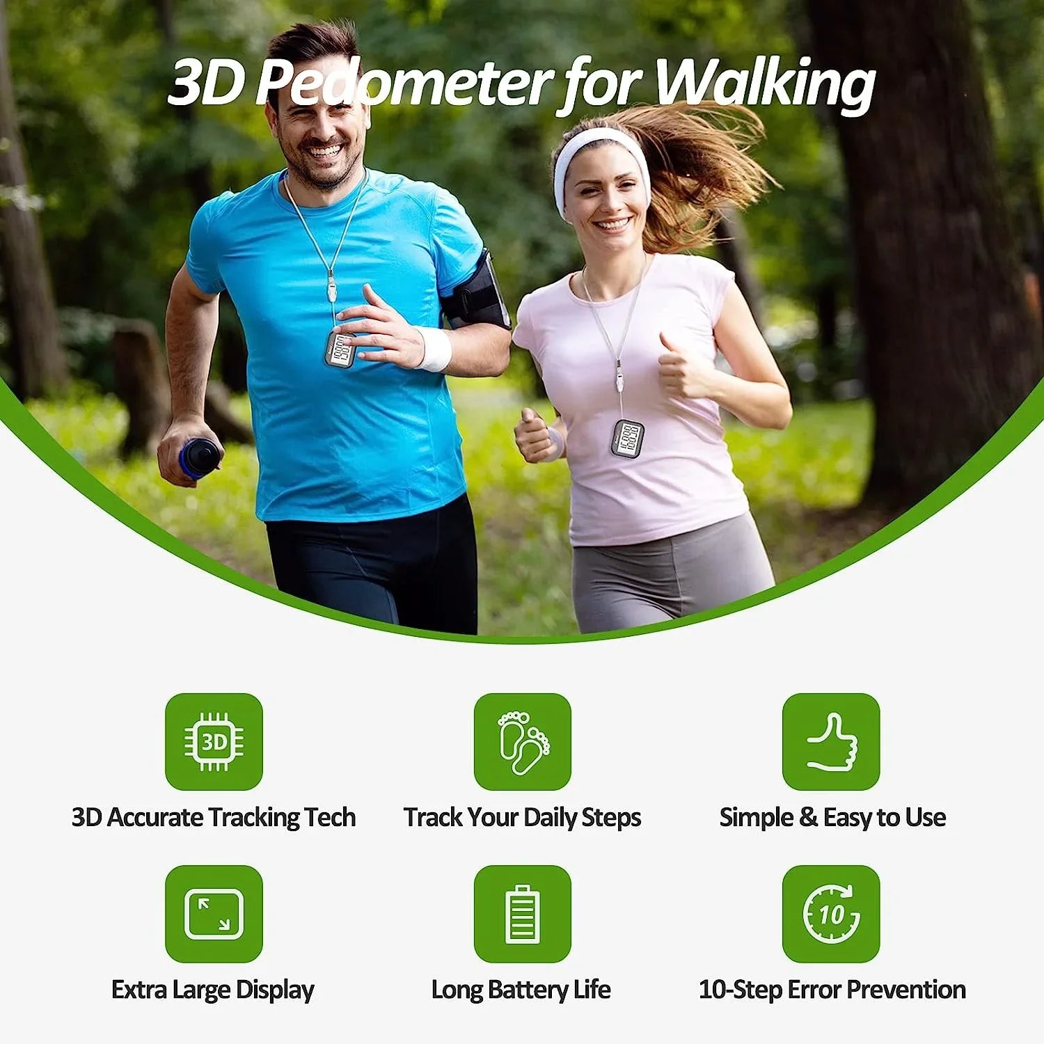 3D Pedometer for Walking, Simple Step Counter for Walking with Removable Clip and Lanyard, Accurate Pedometers for Steps, Step Tracker with Large Display for Men Women and Kids