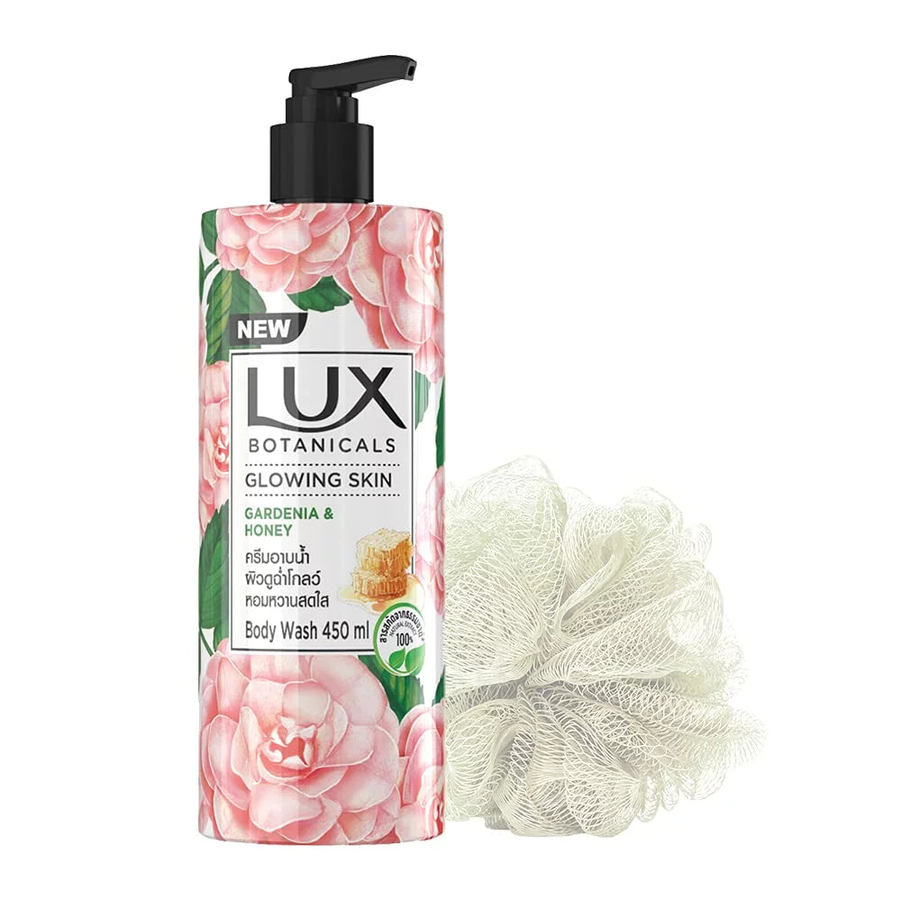 Lux Botanicals Glowing Skin Shower Gel, Natural Extracts, No Paraben, Free Loofah, 450 Ml
