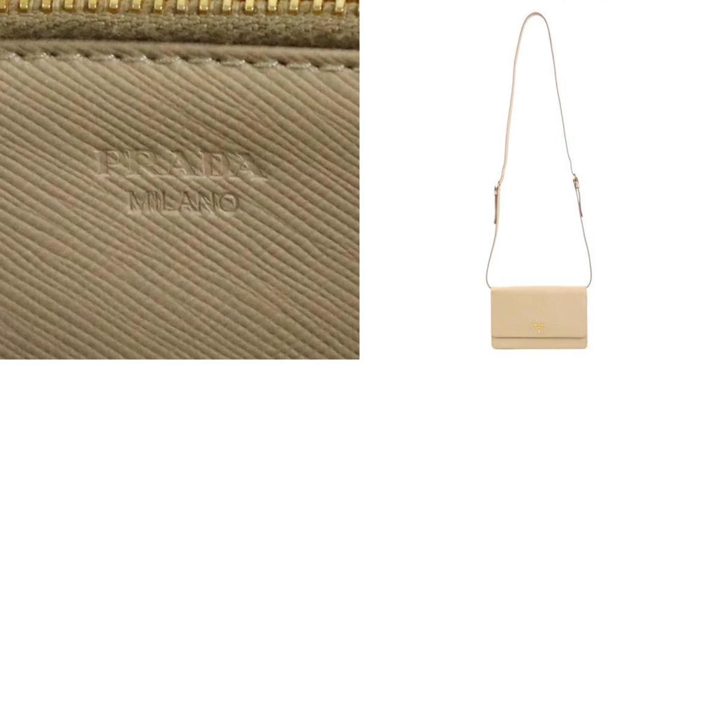 Pre-Owned Prada shoulder wallet leather beige ladies (Good)