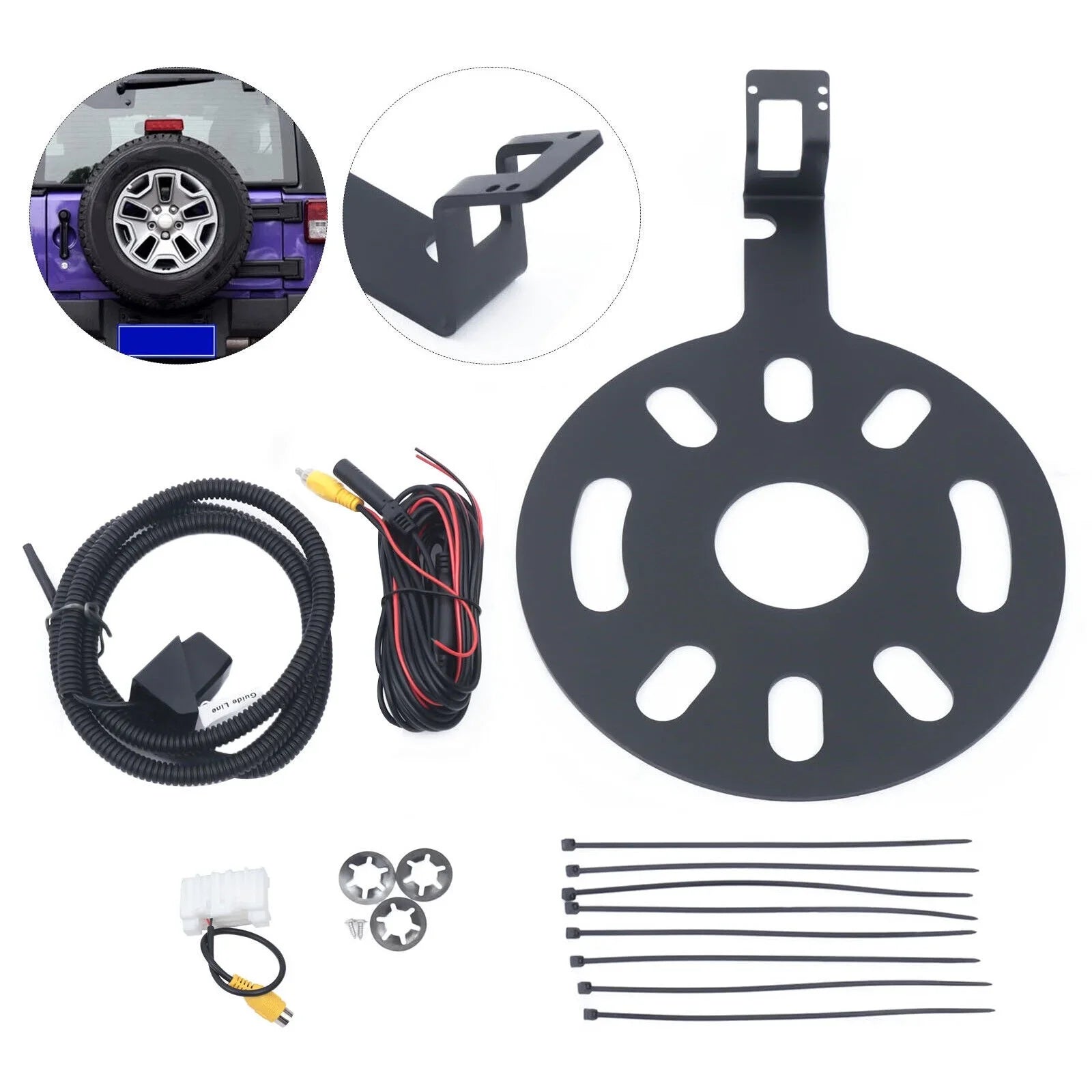 Rear View Backup Camera Kit for Jeep Wrangler JK 2007-2018 w/ Spare Tire Bracket