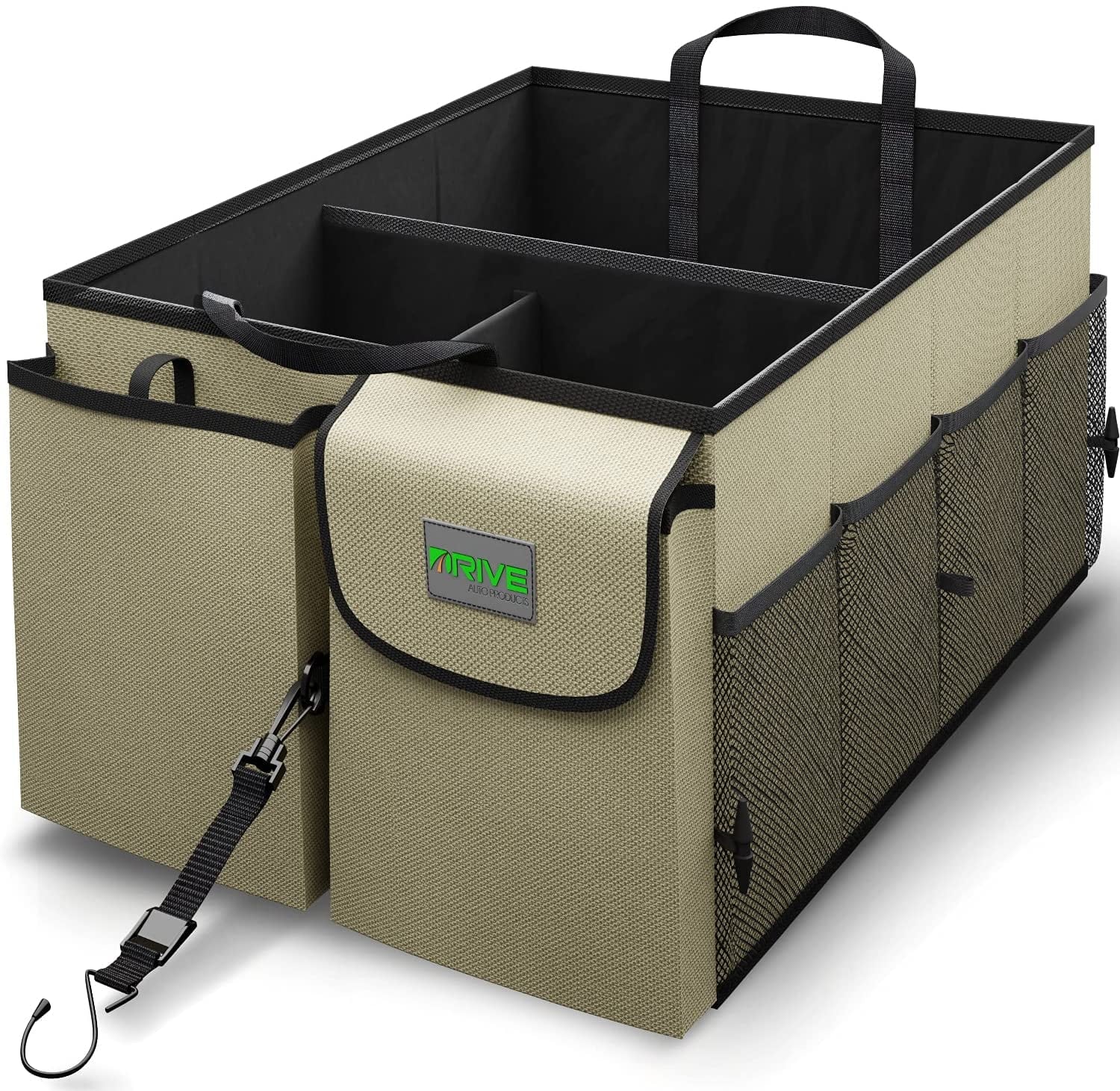 DRIVE Auto Products Multi Compartment Car Organizer and Trunk Storage, SUV Cargo Accessories, Tan