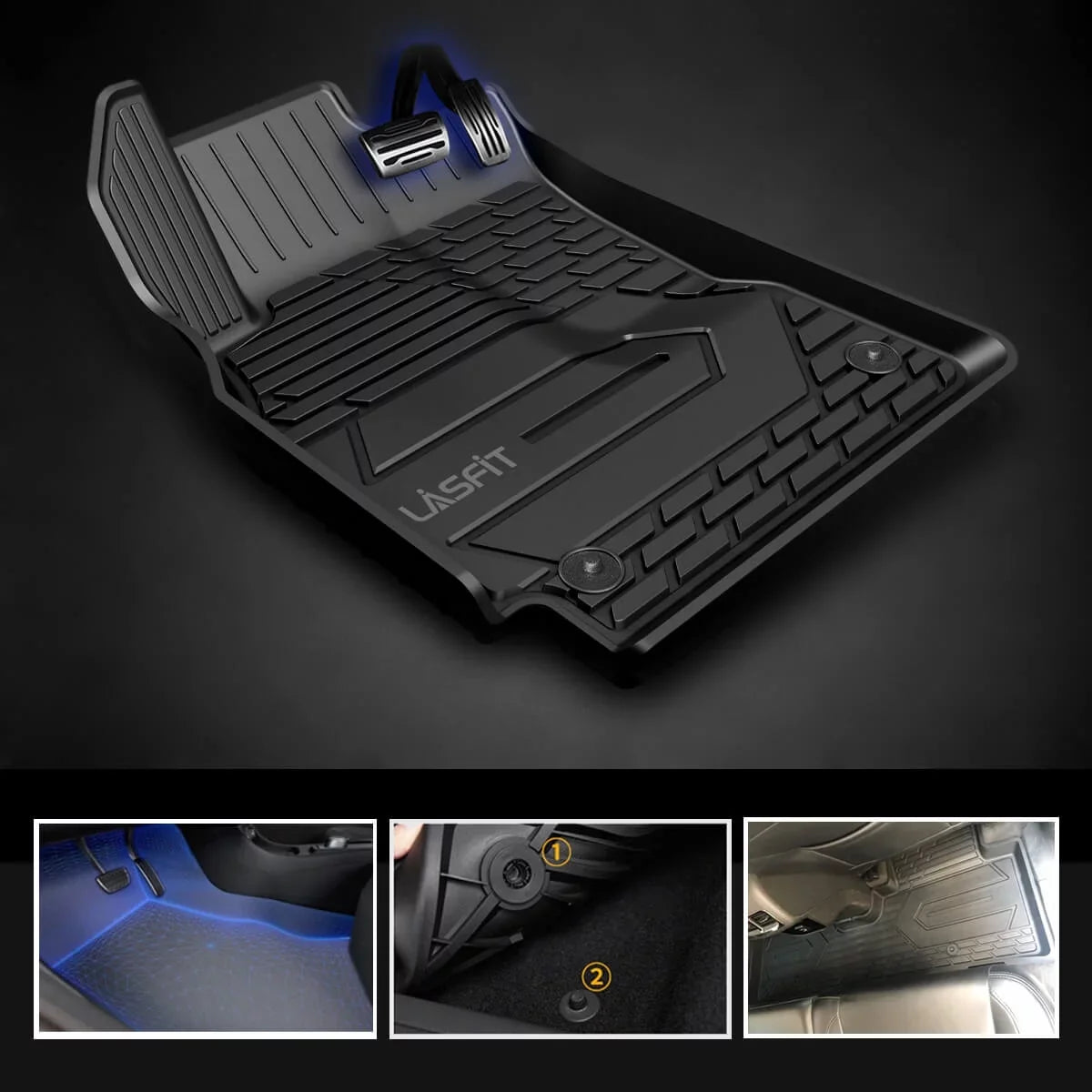 Lasfit Floor Liners for 2013- 2015 Jeep Grand Cherokee （Fit Bench Seating ONLY）,for 2013-2021 Dodge Durango (Fit Bench Seating on 2nd Row only),All Condition Fit TPE Floor Mats Set