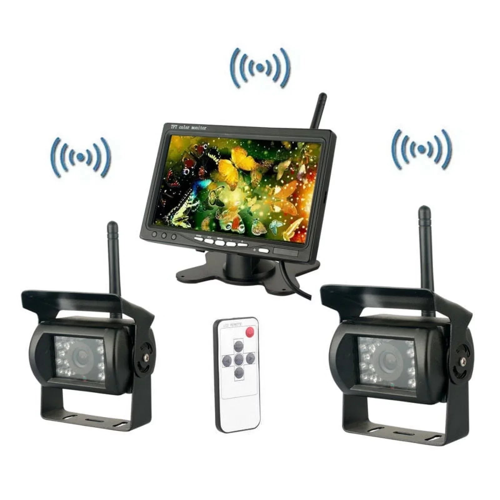 7" with Monitor Wireless Dual Backup Cameras Parking Assistance Night Vision Waterproof Rear View Camera for RV Truck Trailer Bus