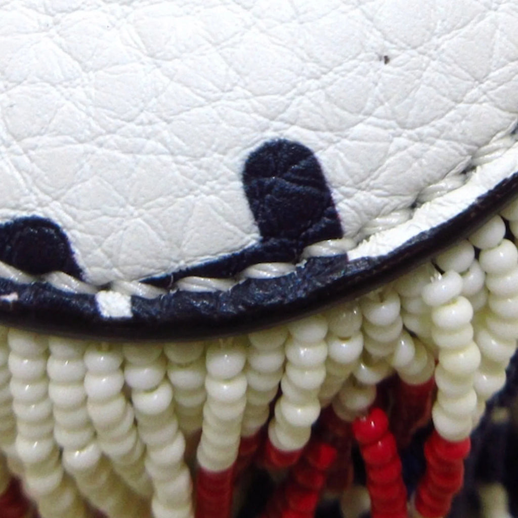 Pre-Owned Authenticated Fendi Fila Mania Beaded Baguette Calf Leather White Shoulder Bag Unisex (Good)