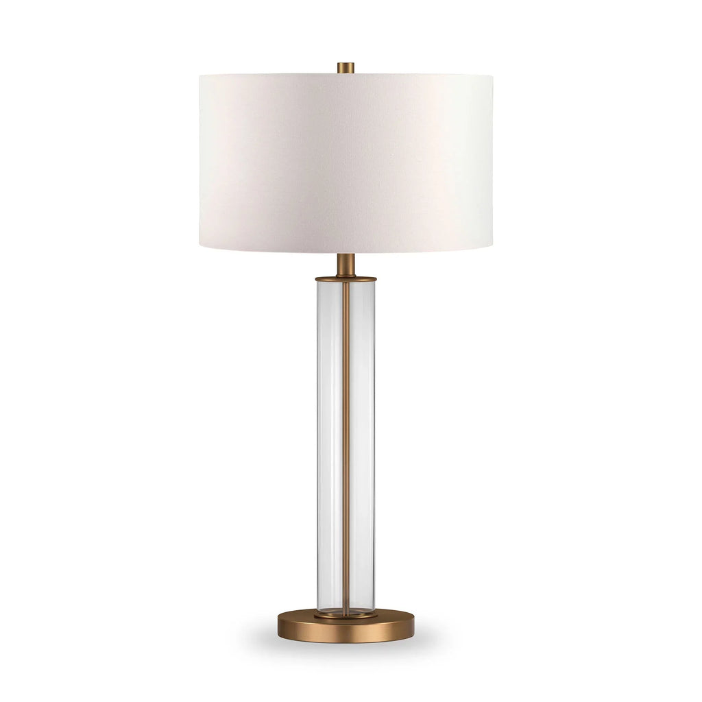 Evelyn&Zoe 29" Traditional Clear Glass Table Lamp with White Drum Linen Shade