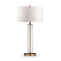 Evelyn&Zoe 29" Traditional Clear Glass Table Lamp with White Drum Linen Shade