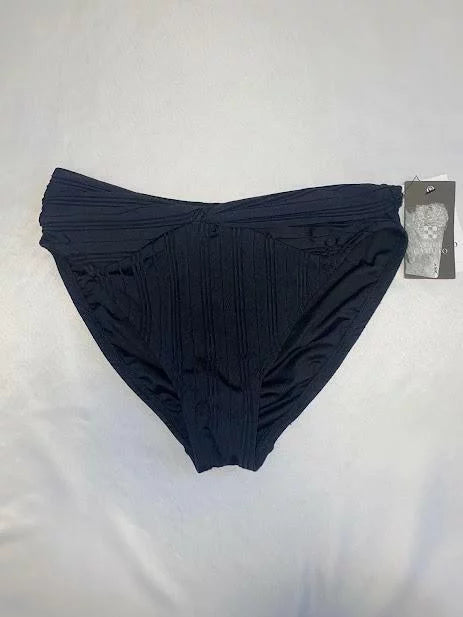 MSRP $74 Vince Camuto Ribbed High Leg Twist Bikini Bottom Black Size Small