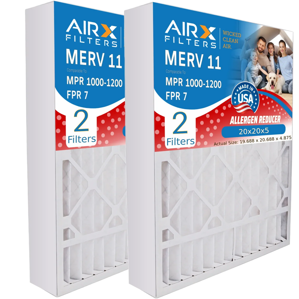 20x20x5 Air Filter MERV 11 Comparable to MPR 1000, MPR 1200 & FPR 7 Suitable with Air Bear 259112-103 Premium USA Made 20x20x5 Furnace Filter 2 Pack by AIRX FILTERS WICKED CLEAN AIR.