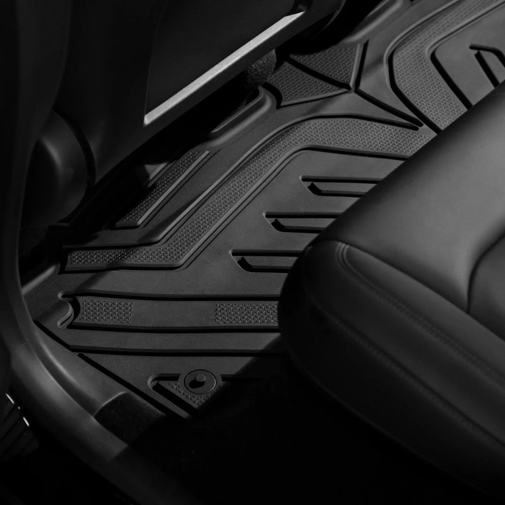 Ikon Motorsports 3D TPE Floor Mats + Trunk Mat Fitting with 2020-2023 Tesla Model Y, All Climate Floor Liners, Front & 2nd Row Full Set Custom Protection Heavy Duty Rear Tray Cargo Mats, Black