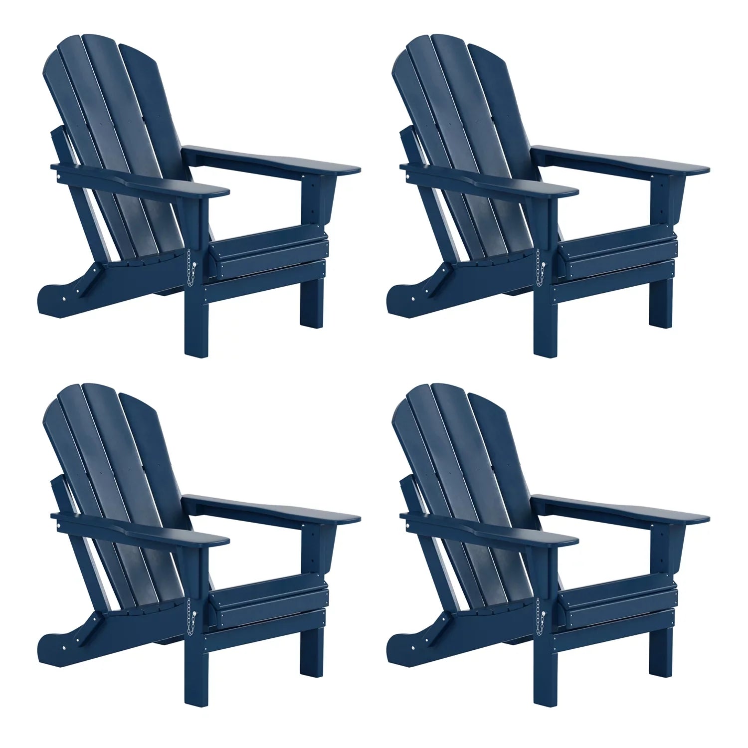 EXTRA PLATINUM Classic Outdoor Patio Folding Poly Adirondack Chairs (Set of 4), Navy Blue