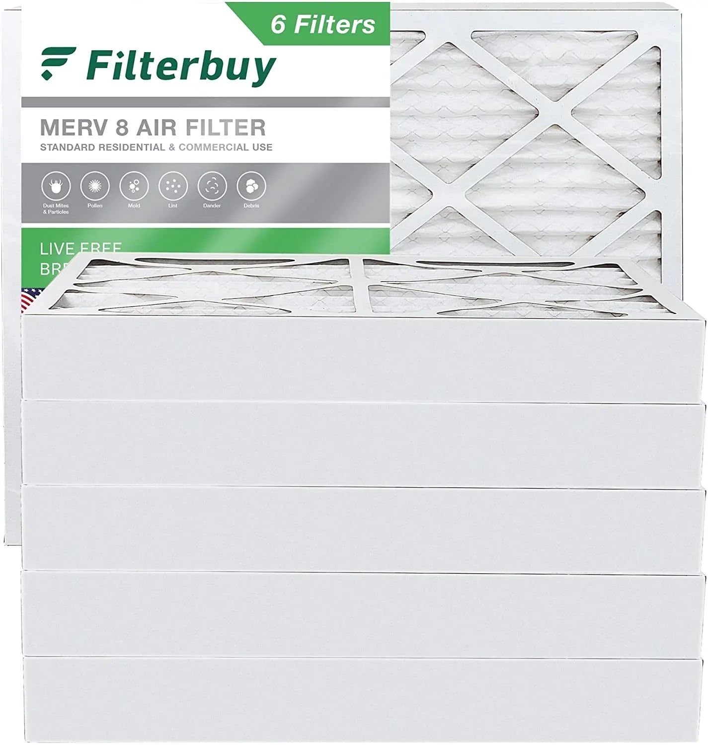 Filterbuy 20x25x4 MERV 8 Pleated HVAC AC Furnace Air Filters (6-Pack)