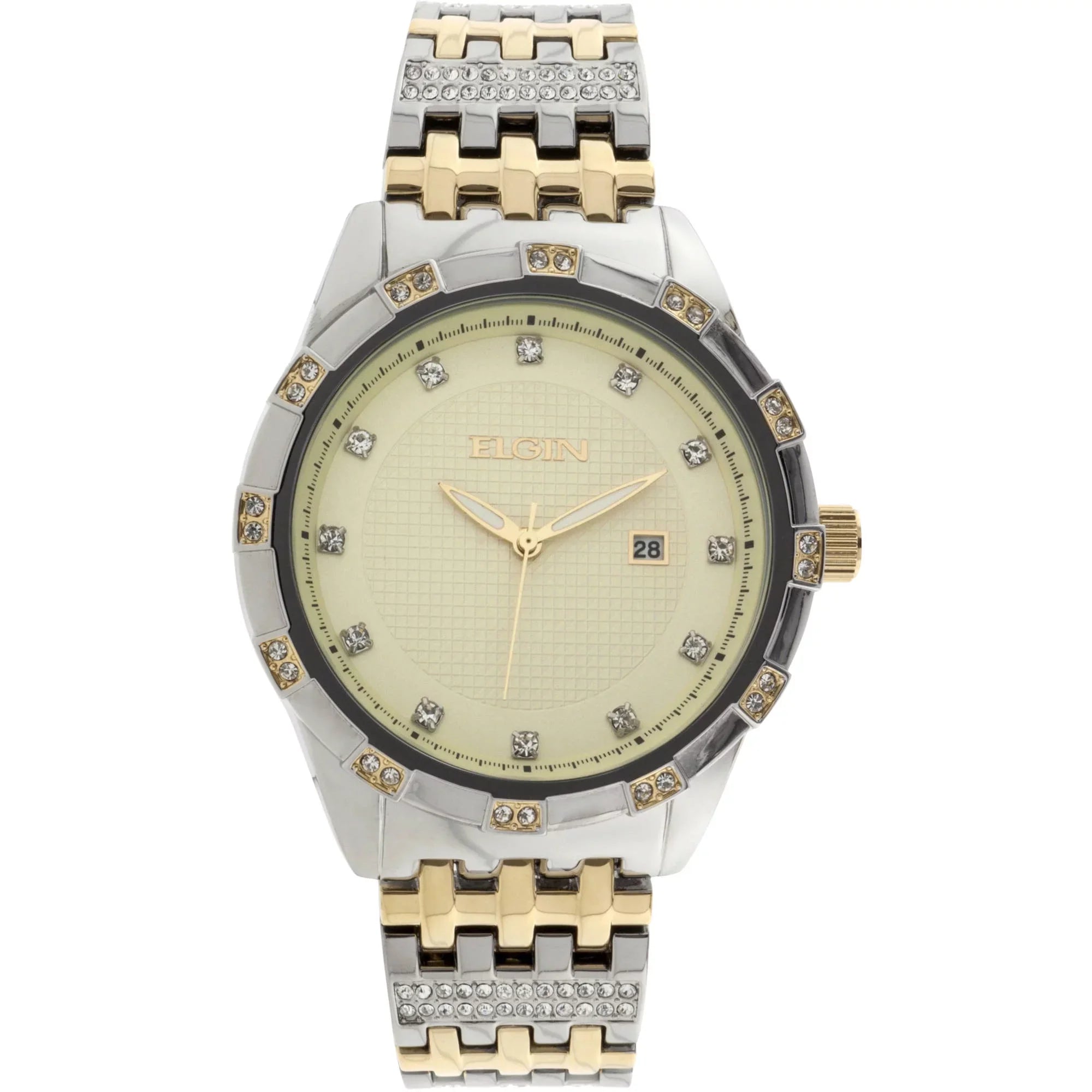 Elgin Adult Male Two-Tone Champagne Dial Crystal Accented Bracelet Watch Stainless Steel (FG9100)