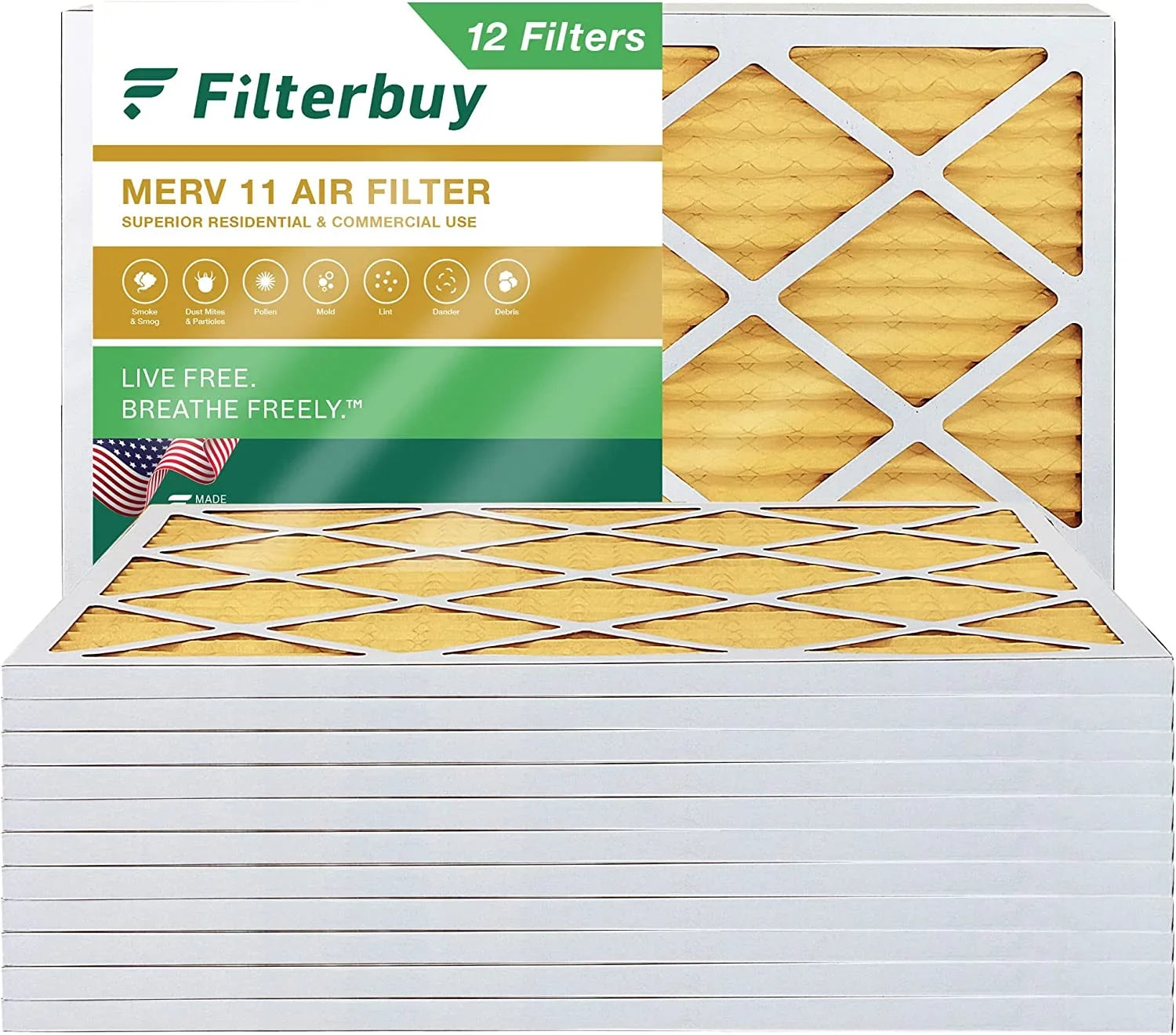 Filterbuy 14x20x1 MERV 11 Pleated HVAC AC Furnace Air Filters (12-Pack)