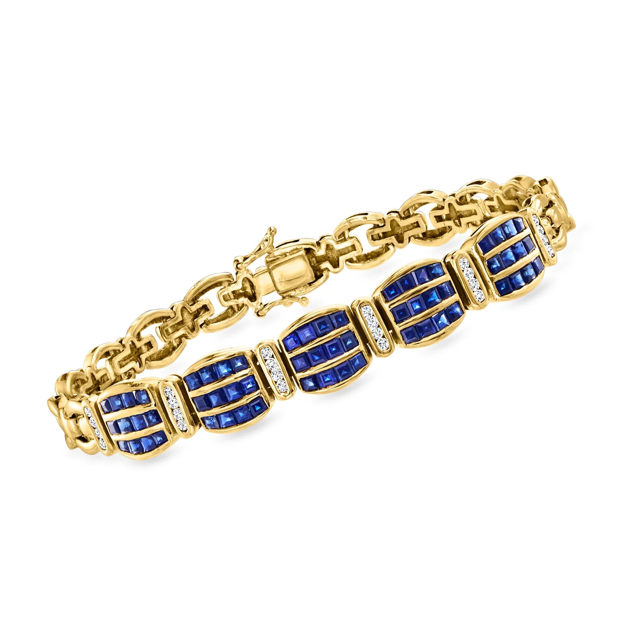 Ross-Simons C. 1980 Vintage 4.00 ct. t.w. Sapphire Bracelet With .35 ct. t.w. Diamonds in 18kt Yellow Gold, Women's, Adult, Pre-Owned