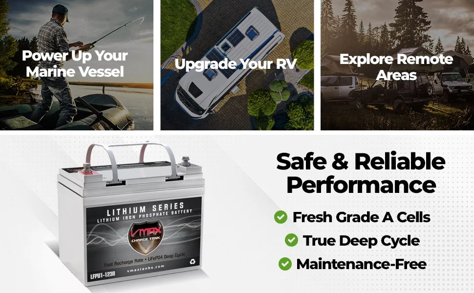 VMAX LFPU1-1230 Group U1 12V Drop-In-Ready Marine Battery 385Wh 30AH Lithium Iron LiFePO4 with built in BMS Lightweight Perfect for Small Watercraft Canoe Kayak Inflatable (8.4LBS)