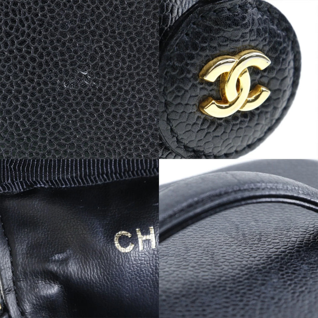 Pre-Owned CHANEL Vanity Handbag Coco Mark Matte Caviar Skin Made in France Black Zipper Ladies (Good)