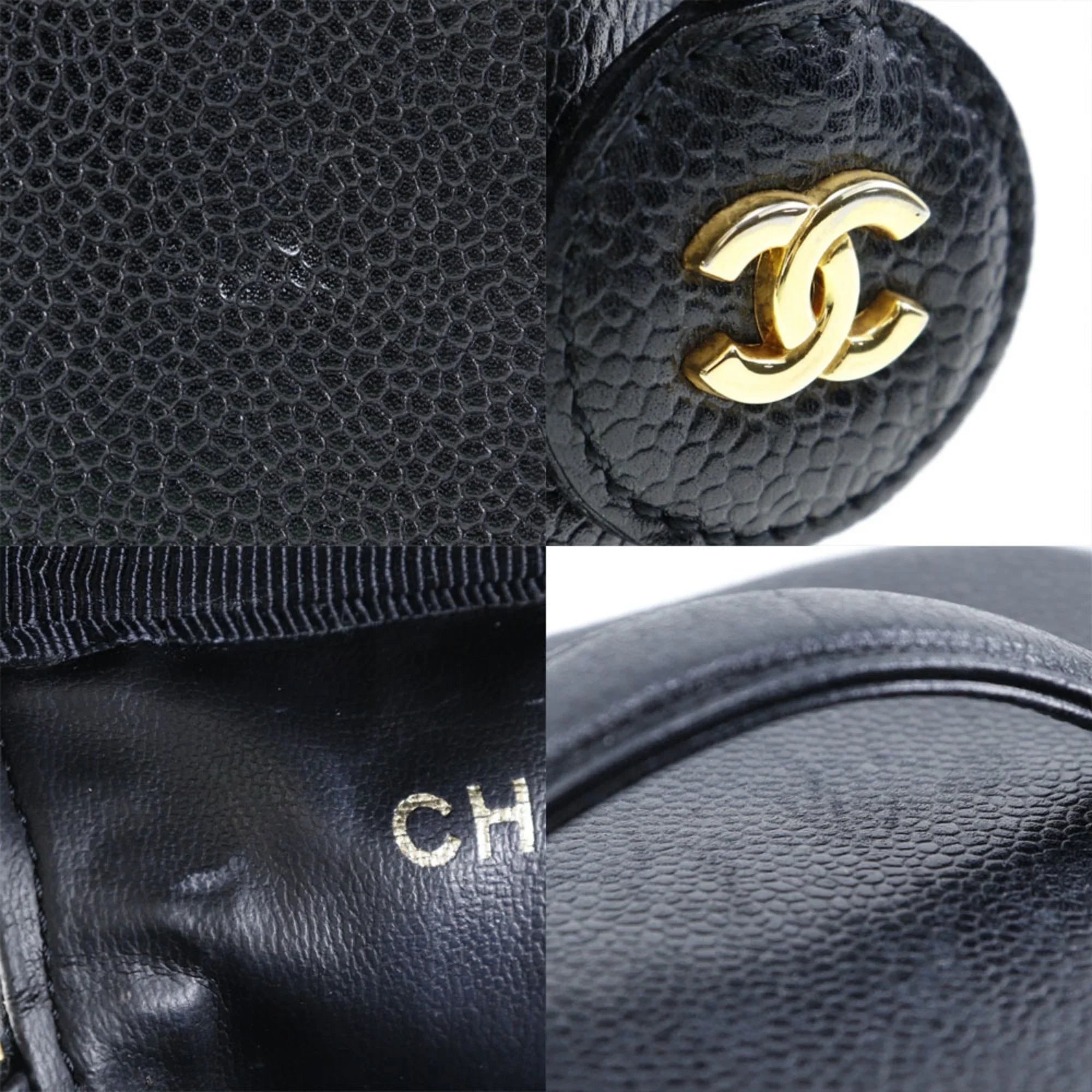 Pre-Owned CHANEL Vanity Handbag Coco Mark Matte Caviar Skin Made in France Black Zipper Ladies (Good)