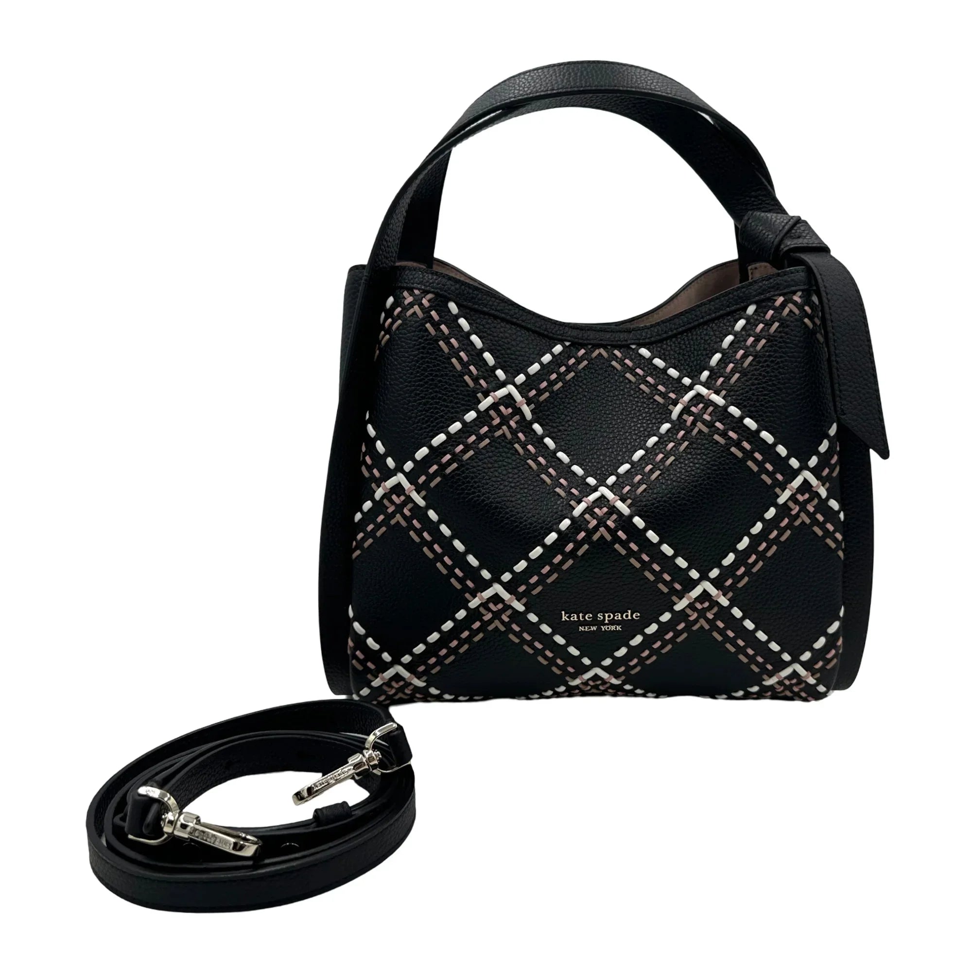 Kate Spade Knott Plaid Stitched Medium Crossbody Tote - Black