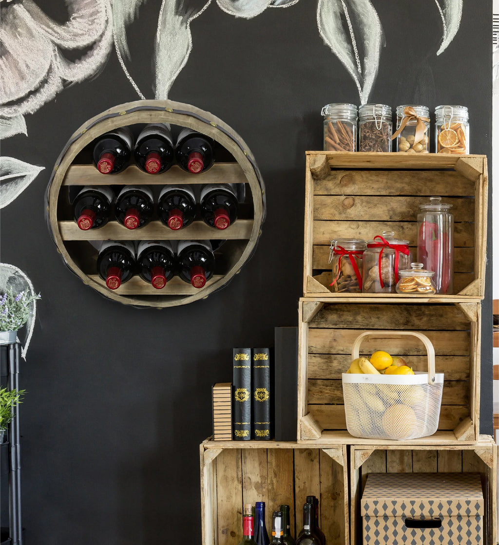 Cota Global Barrell Natural Wood Wall Mounted Wine Rack