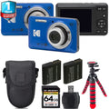 Kodak PIXPRO FZ55 Digital Camera (Blue) + Extra Battery +Tripod + 1 Yr Warranty -64GB Kit