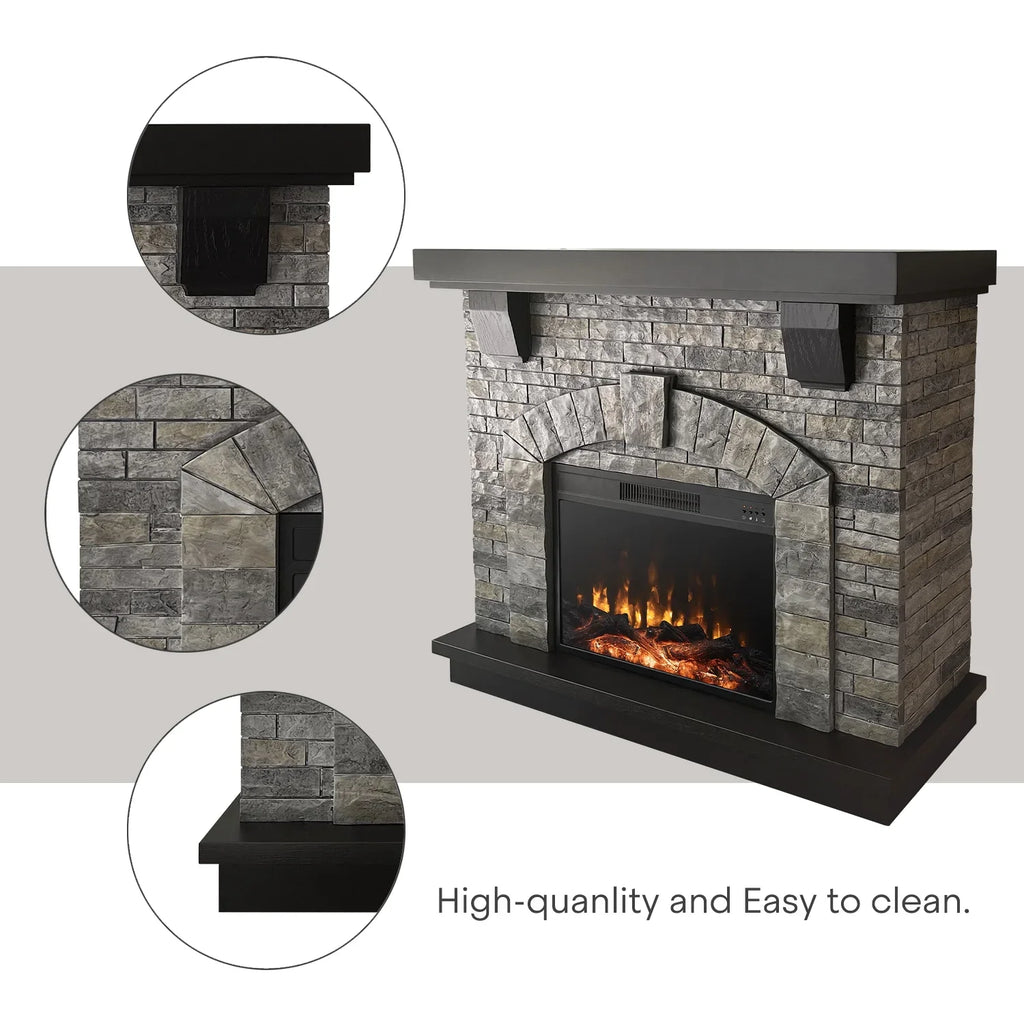 Cloud Mountain 45" Electric Fireplace with Mantel Infrared Freestanding, Gray Stone