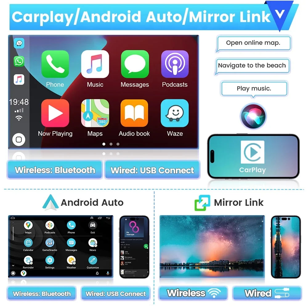 Podofo 2+64G for JEEP COMPASS 2010-2016 Vehicles Android 13 Wireless Carplay Android Auto Mirror Link 10'' Touchscreen Car Stereo Radio WIFI GPS FM Bluetooth Hifi USB,AHD Backup Camera