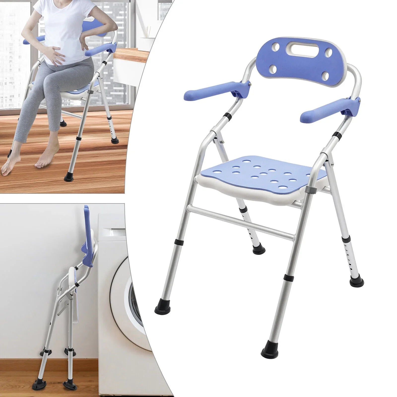 330lbs Folding Shower Chair Bench Bath Seats with Back & Arms Height Adjustable New