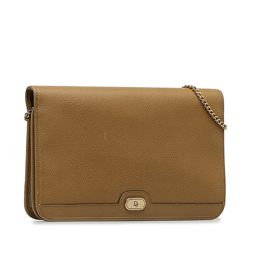Pre-Owned Authenticated Dior Chain Crossbody Calf Leather Brown Crossbody Bag Unisex (Good)