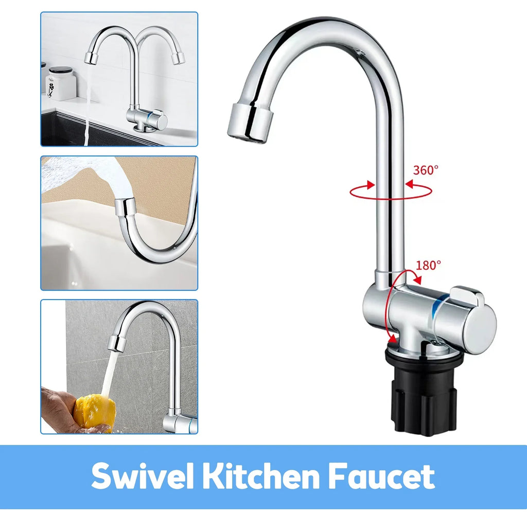 Walmeck Folding Kitchen Faucet Basin Mixer Tap with Water Supply Hoses for RV Yacht Basin