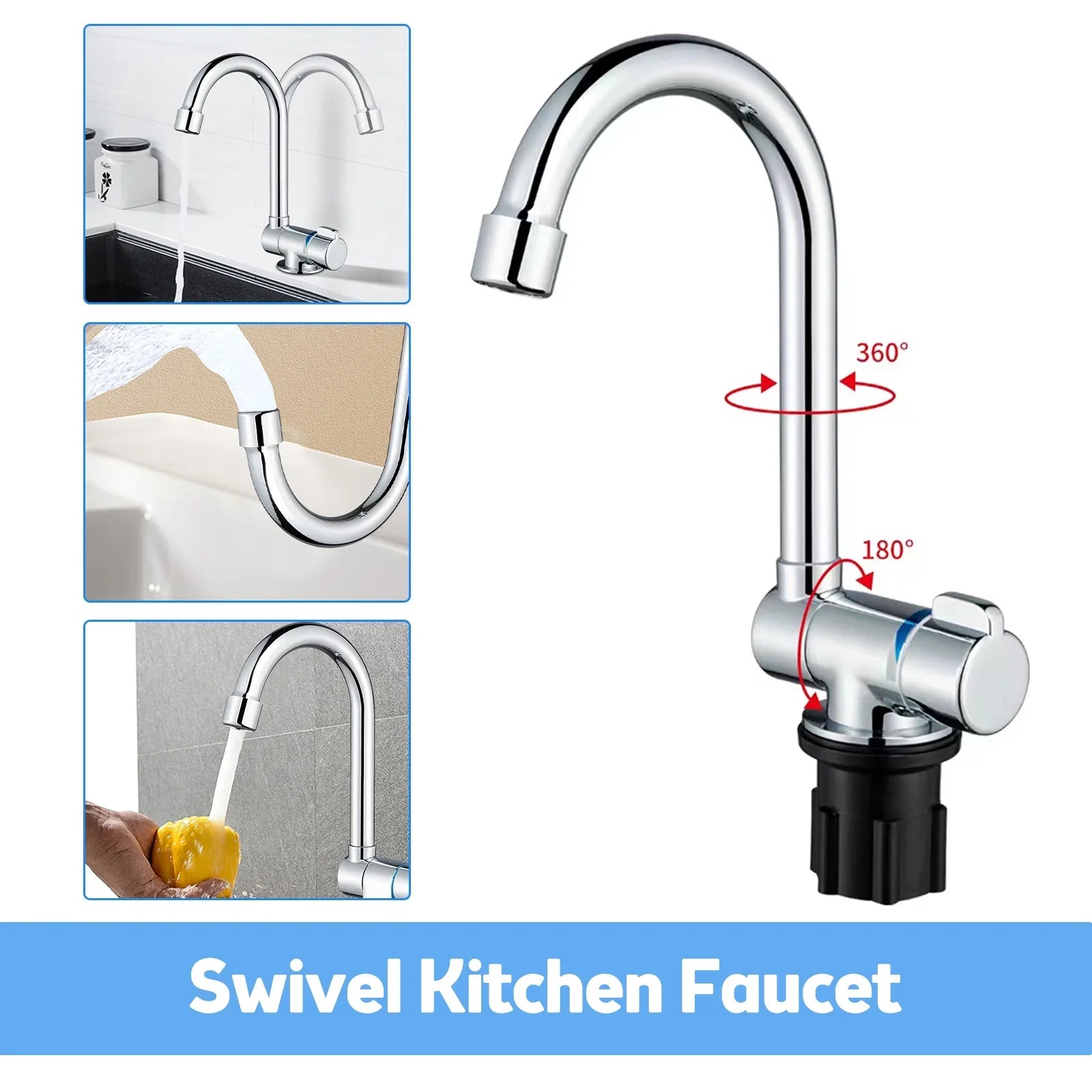 Walmeck Folding Kitchen Faucet Basin Mixer Tap with Water Supply Hoses for RV Yacht Basin