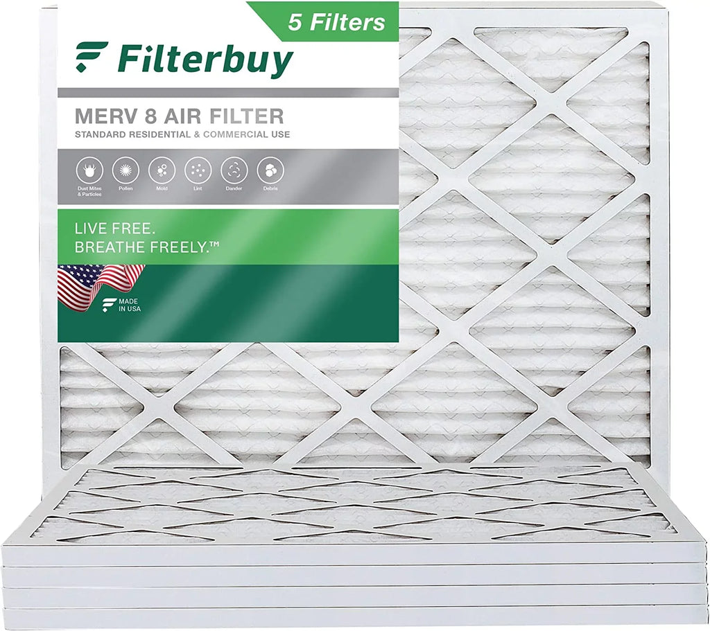 Filterbuy 24x25x1 MERV 8 Pleated HVAC AC Furnace Air Filters (5-Pack)